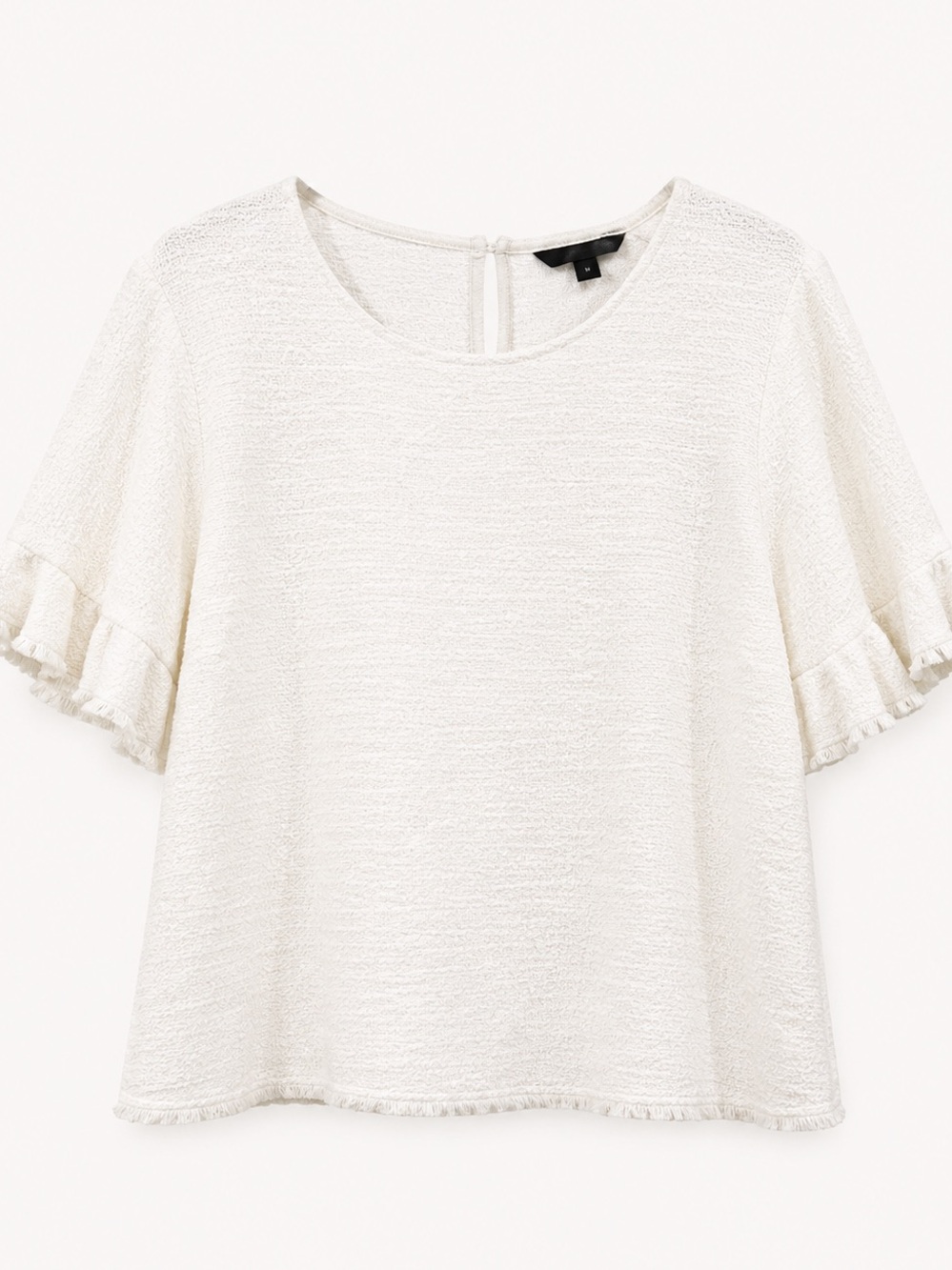 Banana Republic Ivory Boucle Fringed Ruffle Sleeve Top